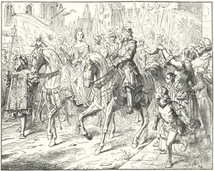 Ærkehertug Maximilian, den fremtidige hellige romerske kejser Maximilian I, med sin brud, Maria af Bourgogne, i Gent af Wilhelm Camphausen
