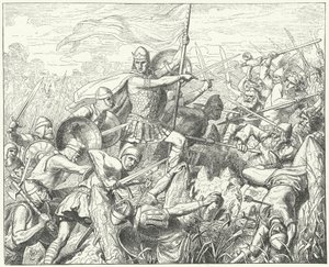 Arnulf af Kärnten stormer det normanniske forsvar ved Dyle-floden, 891 (gravering)