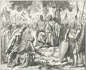 Underkastelse af de saksiske fyrster til den hellige romerske kejser Henrik IV ved Spira efter deres nederlag i slaget ved Langensalza af Wilhelm Camphausen