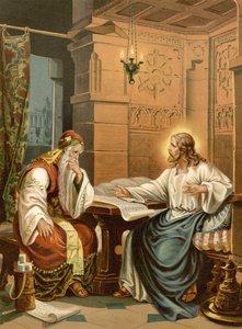 Kristi samtale med Nikodemus (farve litho)
