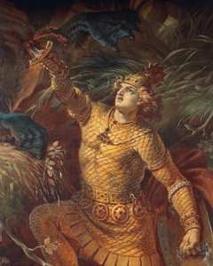 Sigurd dræber dragen Fafuir ved at holde Gramsværdet, detalje, fra Sigurd Sagaen, Nedre Sal, ca. 1882-83 (vægmaleri) (se også 419035)