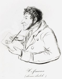 Selvportræt af Hoffmann, der forestiller sig selv ved at lave et selvportræt (sort foto) af Wilhelm Hoffmann