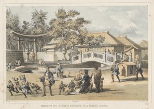 Bro af huggede sten og indgang til et tempel, Simoda, 1855 af Wilhelm Joseph Heine