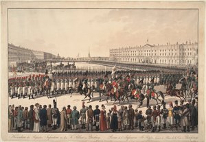 En gennemgang af det russiske infanteri på Slotspladsen i Skt. Petersborg, 1809-1813 af Wilhelm Kobell Ritter von