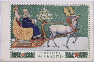 Postkort forestillende julemanden på sin slæde, ca. 1910