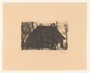 Gård mellem nøgne træer af Wilhelm Maria Hubertus Leibl (signed by artist)