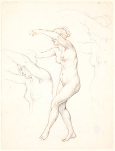 Blad med tre studier af nøgen dansende kvinde af Wilhelm Marstrand