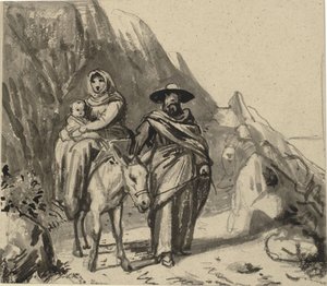 Den Hellige Familie, i mellem klipper på vej til Ægypten af Wilhelm Marstrand
