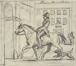 En elsker rider med et selvtilfreds smil forbi sin donnas vinduer af Wilhelm Marstrand