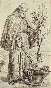 En munk planter et træ af Wilhelm Marstrand