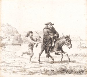 En munk ridende på et æsel fulgt af en italienerdreng af Wilhelm Marstrand