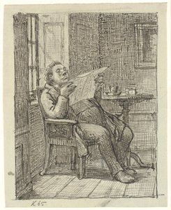 En tyk avislæsende herre med sin kaffe af Wilhelm Marstrand