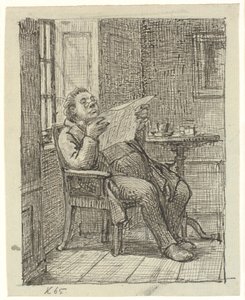 En tyk avislæsende herre med sin kaffe af Wilhelm Marstrand