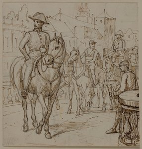 En firspændt vogn med en korpulent herre i hat af Wilhelm Marstrand