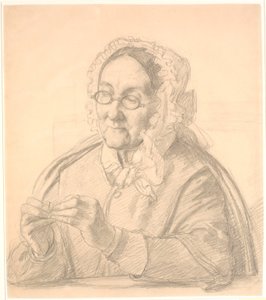 Gammel dame der træder en synål af Wilhelm Marstrand