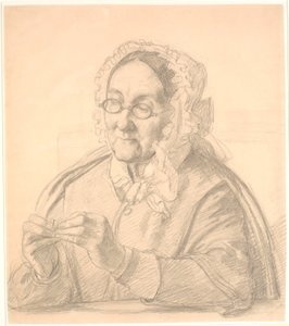 Gammel dame der træder en synål af Wilhelm Marstrand