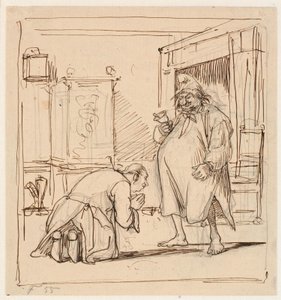 Peder Paars 1. bog 4. sang. Per Degn ræddes for fogeden af Wilhelm Marstrand