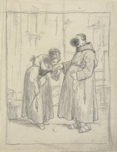 Pige kysser en munks hånd af Wilhelm Marstrand