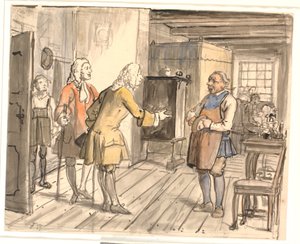 Rådsherrernes lykønsknings visit. (Den politiske kandestøber) af Wilhelm Marstrand