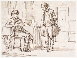 Samtale mellem en siddende yngre og en stående ældre mand af Wilhelm Marstrand