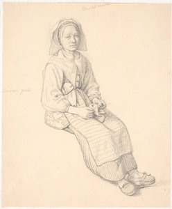 Siddende svensk kone med strikketøj af Wilhelm Marstrand