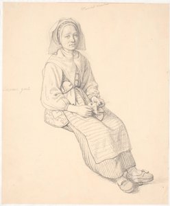 Siddende svensk kone med strikketøj af Wilhelm Marstrand
