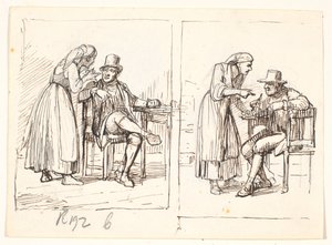 To scener med en italiensk kvinde der taler med en ældre mand af Wilhelm Marstrand