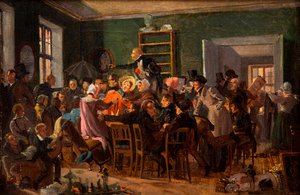 Scene fra en auktion, 1835. af Wilhelm Nicolai Marstrand