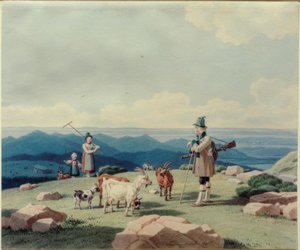 Jæger med mejerske og barn på Hirschberg af Wilhelm von Kobell