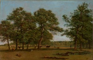 Weideauen nær Dietramszell (græslandskab med gamle ege) af Wilhelm von Kobell