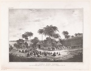 Aankomst af Prins Diepo Black i MagelangLe Prince Diepo Black (titel på objekt) Atlas Memoirs on the War of the Island of Java 1825 to 1830 (serietitel) af Wilhelmus van Groenewoud