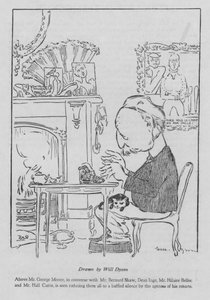 George Moore, irsk forfatter, arbejder ved sin skrivemaskine (litho)
