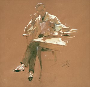 The Professor (chacoal, pastel og gouache på papir) af Willard Leroy Metcalf