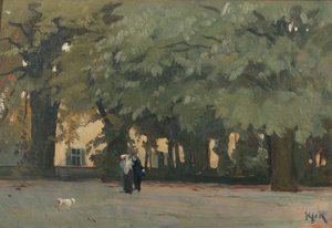 Et par i en firkant (olie på panel) af Willem Adriaan van Konijnenburg