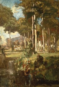 Berkenbos (olie på panel) af Willem Adriaan van Konijnenburg