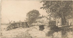 Hus på vandet i Binckhorst i Haag af Willem Adrianus Grondhout (signed by artist)