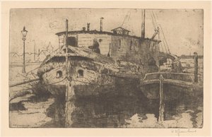 Laakhaven i Haag af Willem Adrianus Grondhout (signed by artist)