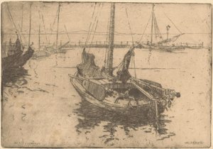 Pramme i havnen i Volendam af Willem Adrianus Grondhout (signed by artist)