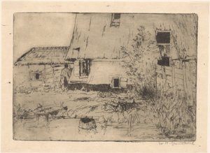Foden af ​​en mølle i Voorburg af Willem Adrianus Grondhout (signed by artist)