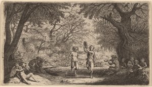 Bacchanal med et dansende par i centrum. af Willem Basse