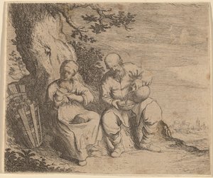 Bondepar sidder under et træ, ca. 16301660.
