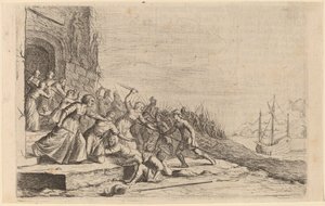 Tilhængerne af Solon forsvarer Venustemplet af Willem Basse