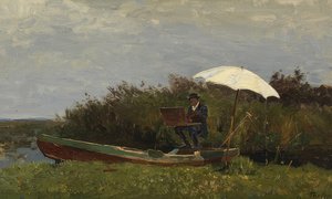 Paul Gabriël arbejder i en båd. 1882 af Willem Bastiaan Tholen