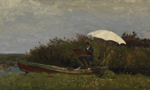 Maleren Gabriël arbejder i en båd, 1882