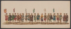 Delft parade af 1862, femte gruppe Fjerde Lustrum af Royal Academy i Delft - Ao. 1862 - Costumed Optogt (serietitel på objekt)