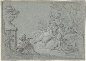 Putti i et landskab med en vase af Willem Bilderdijk