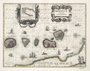 Kort over Molukkerne, Indonesien af Willem Blaeu