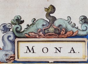 Delfiner, frontispice i Roquaille-stil. Detalje af Atlas di W. Blaeu, Amsterdam 1650. af Willem Blaeu
