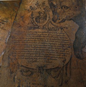 Stort par bibliotekskloder, den jordiske 1645/48, den himmelske efter c.1630 af Willem Blaeu