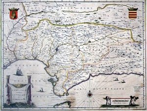 Kort over Andalusien, Spanien (gravering)